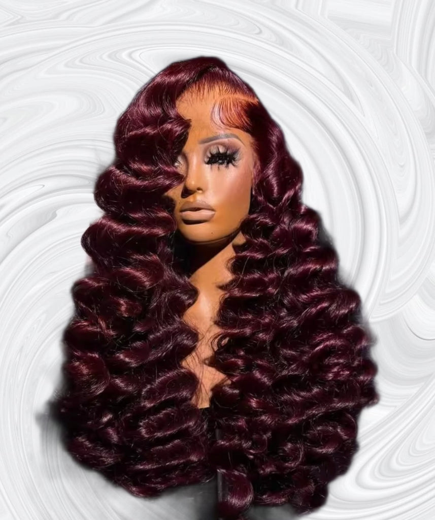 99 J Burgandy Human Hair Wig
