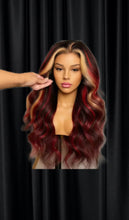 Load image into Gallery viewer, 5X5 Red Ombre with Blonde Highlight Wig