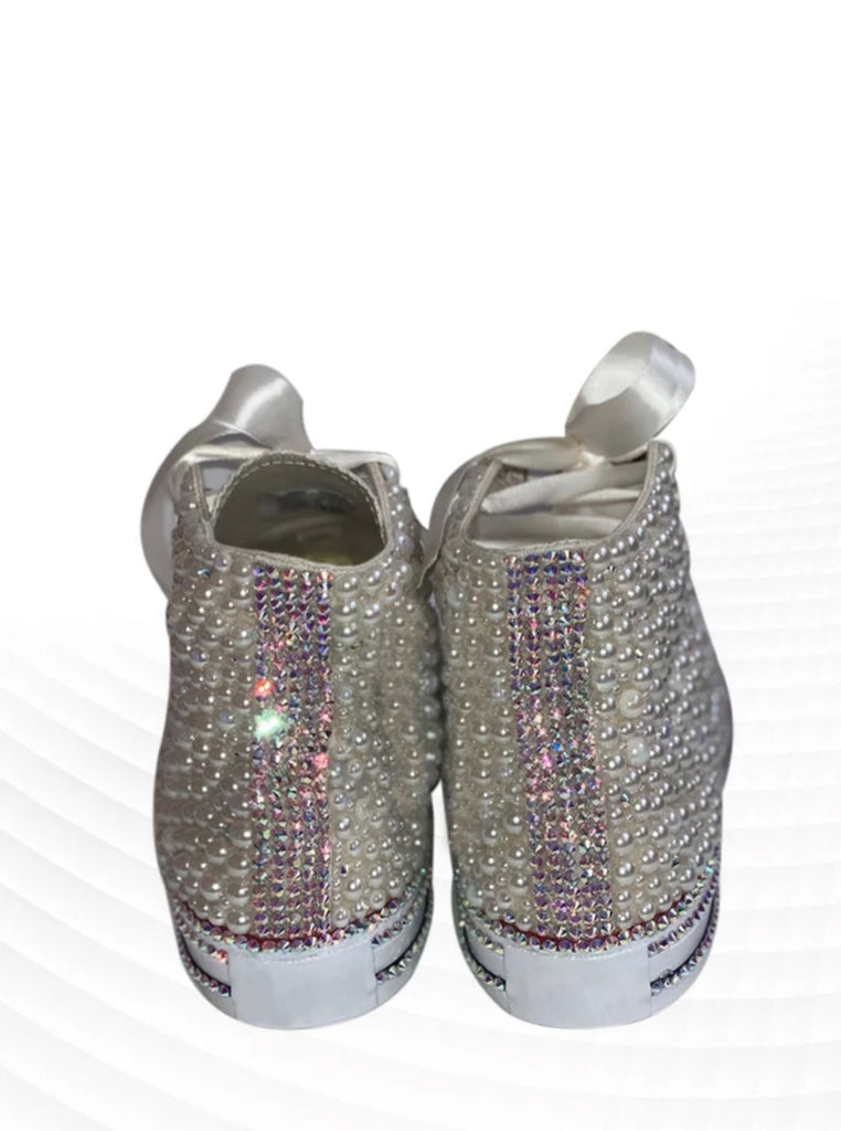 High-top Bling pearl rhinestone sneakers