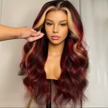 Load image into Gallery viewer, 5X5 Red Ombre with Blonde Highlight Wig