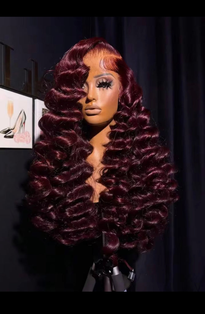 99 J Burgandy Human Hair Wig