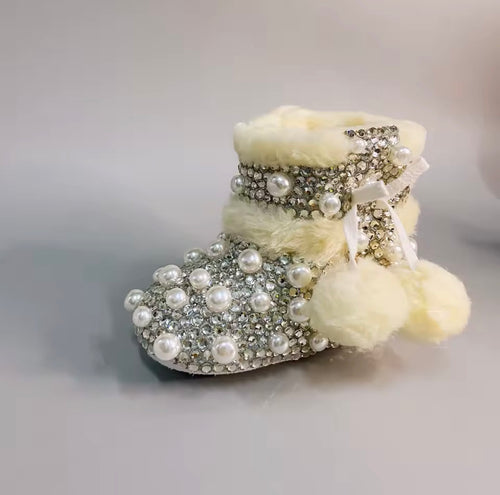 Pearl Booties with rhinestone crystals