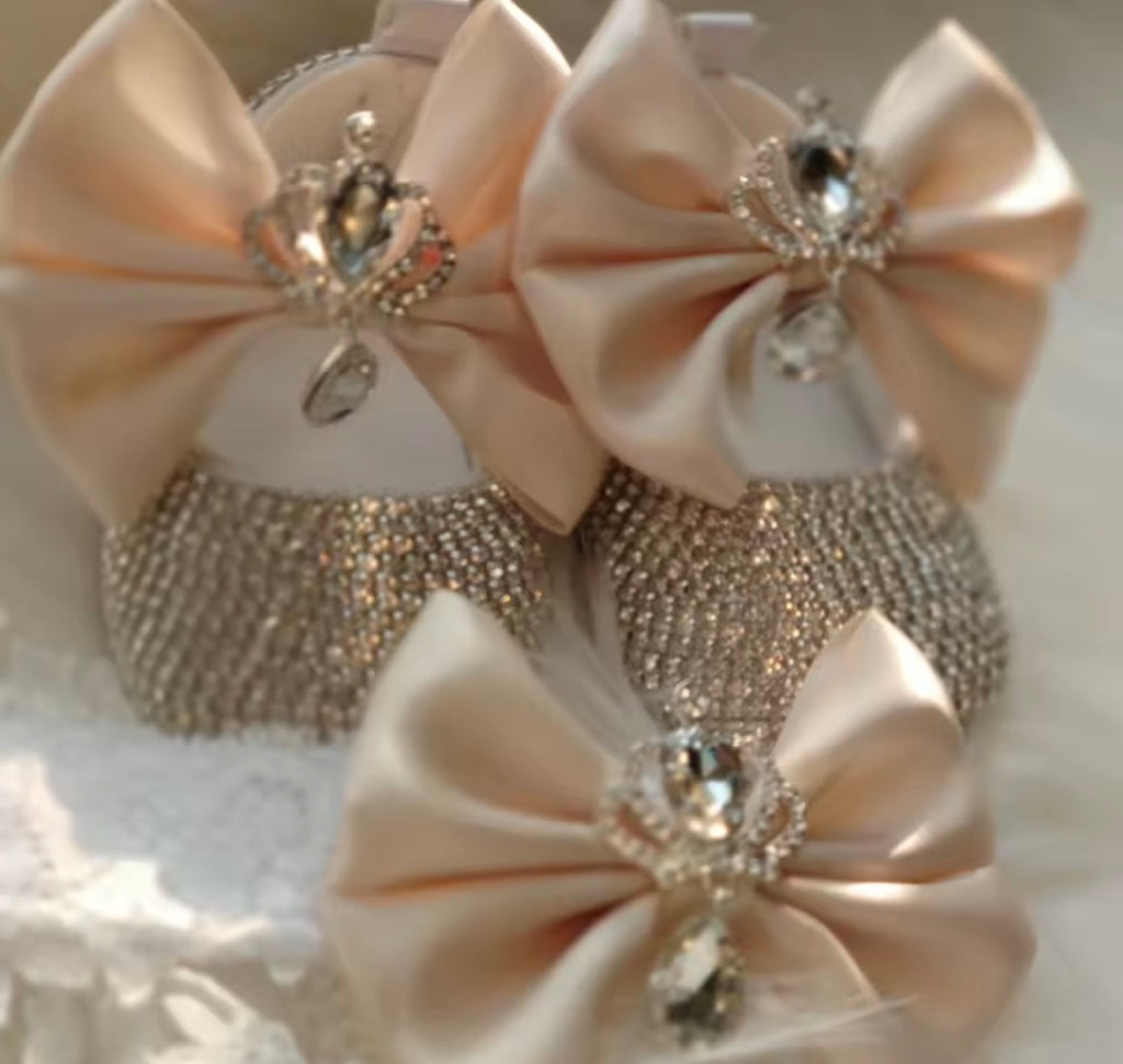 Bow Bling Rhinestone Baby Shoes with Crown Headband