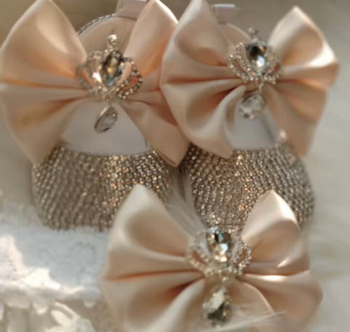 Bow Bling Rhinestone Baby Shoes with Crown Headband