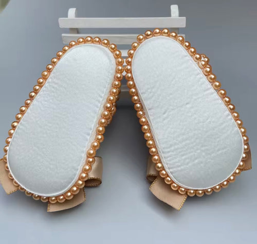 Gold Pearl Design Bow Baby Shoes