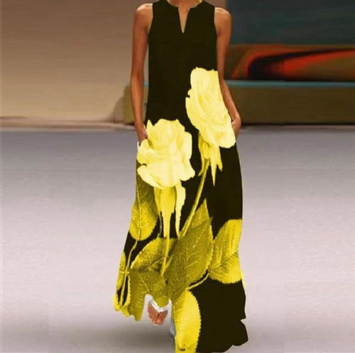 Walk The Runway Flower Printed Dress(Yellow)